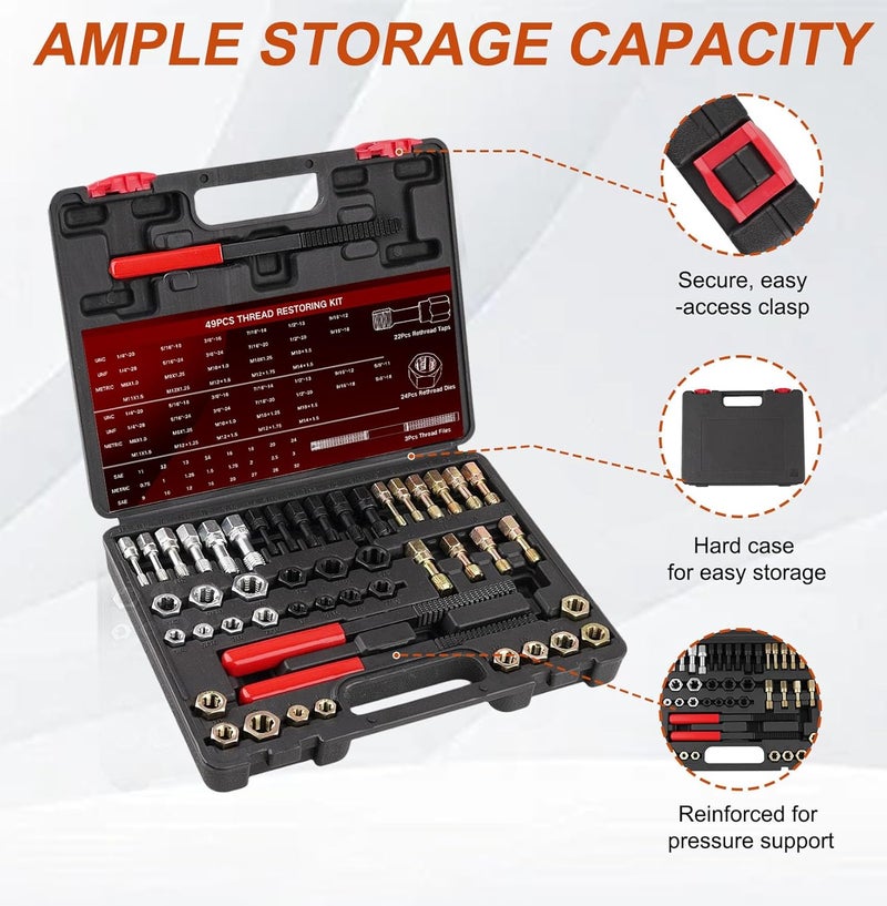 Marvelity 49PCS Thread Chaser and Repair Kit with 22 Taps, 24 Dies, 3 Files for UNC UNF Metric Bolts, Nuts and Screws - Image 4